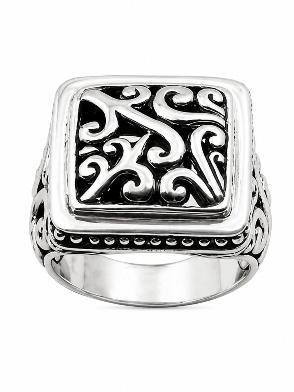 Men’s Bali Sterling Silver Signet Ring Square Filigree Statement Ring